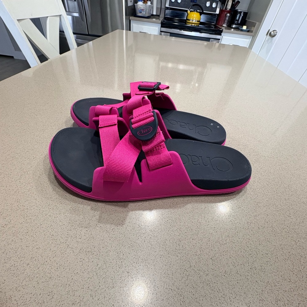 Chaco Pink and Black Slide Sandals - Picture 2 of 9